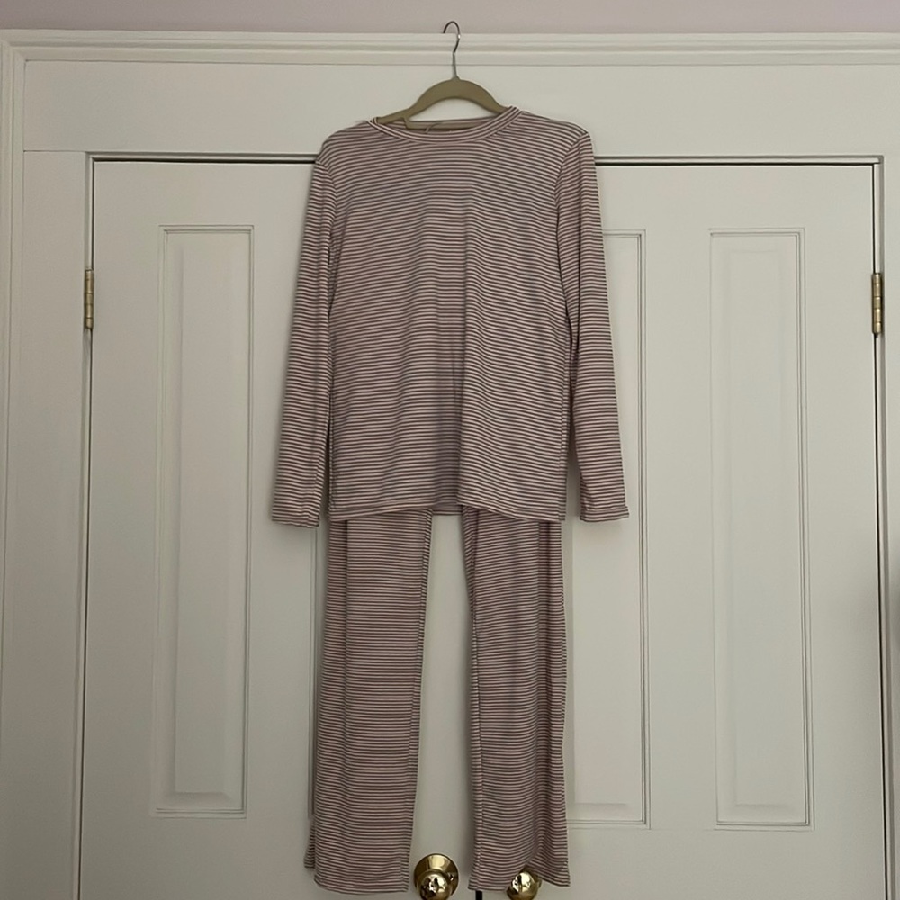 Real Essentials Pink & Grey Striped Lounge Set